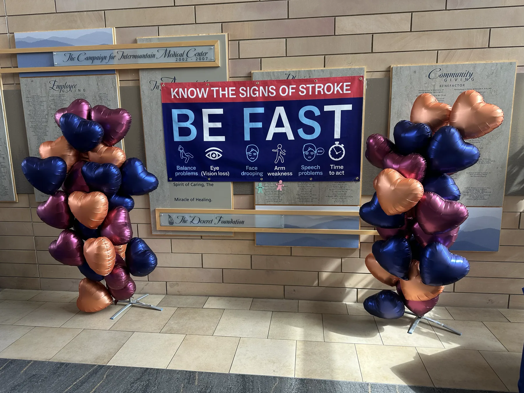 Latex-free heart balloon columns for a corporate or healthcare event